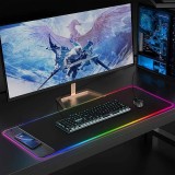 Gaming Pad LED professionnel XXL (80 x 30cm) RGB + surface de charge à induction Qi 10W - Noir