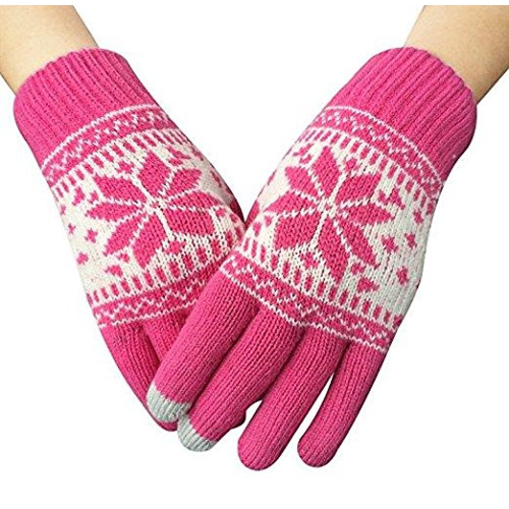 Strickhandschuhe "Snowflake" für Winter mit Touchscreen kompatibilität - Rosa