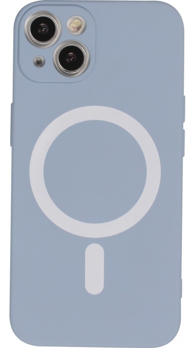 iPhone 15 Case Hülle - Soft-Shell silikon cover mit MagSafe und Kameraschutz - Blau grau