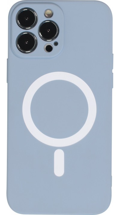 iPhone 15 Pro Max Case Hülle - Soft-Shell silikon cover mit MagSafe und Kameraschutz - Blau grau