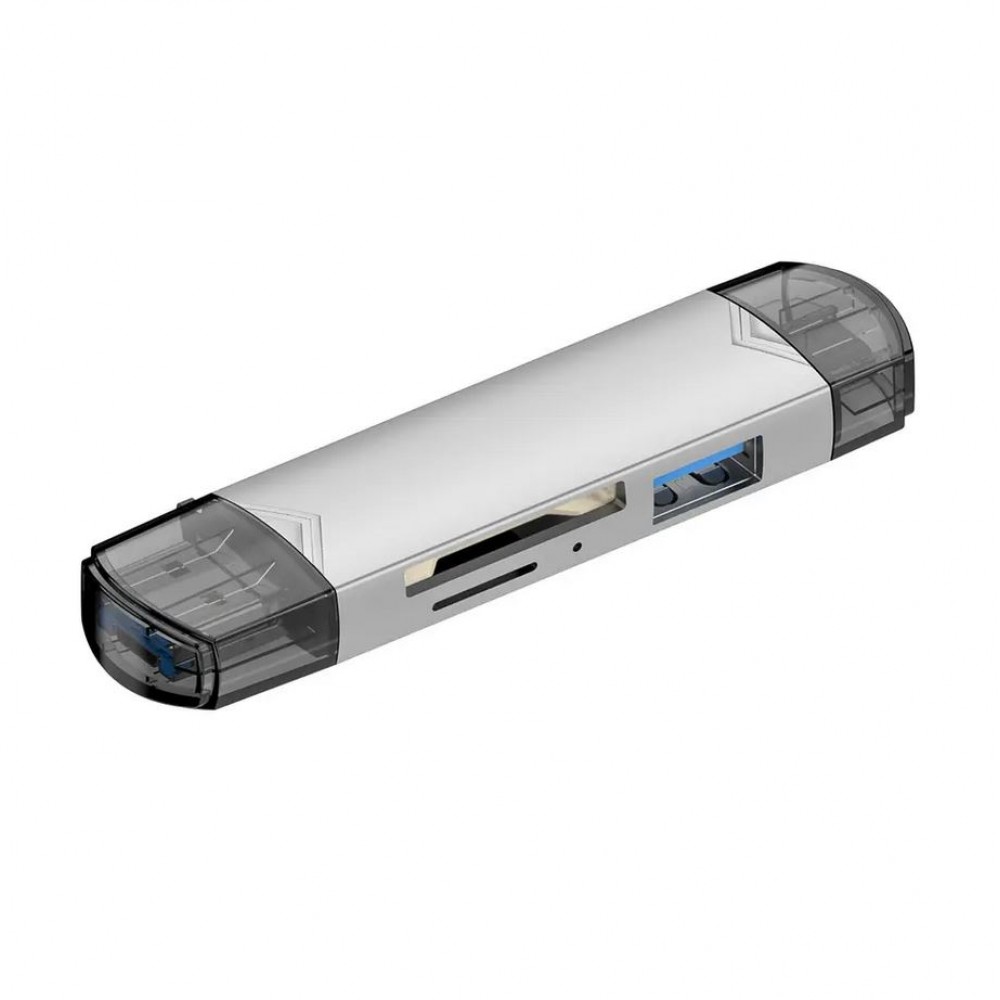 USB-Stick Multifunktionaler SD- und Micro-SD-Speicherkartenleser mit USB-A 3.0- und USB-C-Anschluss - Silber