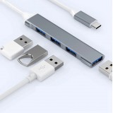 Mini Hub Multiport USB-C Aluminium Adapter mit 4 USB Anschlüssen (3x 2.0 + 1x 3.0) - Silber