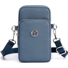 Ultraleichte Mini-Schultertasche 3 Taschen mit Reißverschluss und abnehmbarem Riemen - Blau