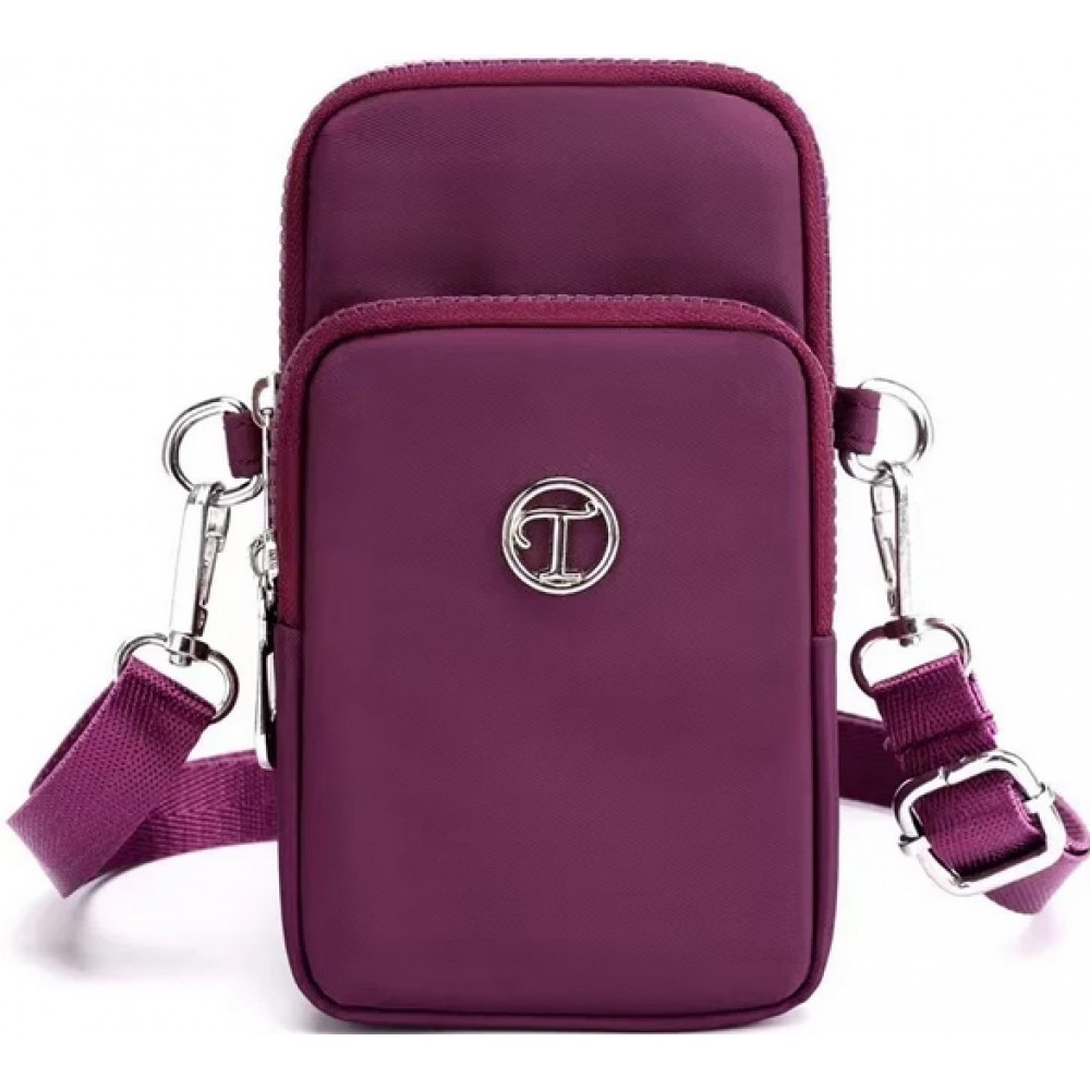 Ultraleichte Mini-Schultertasche 3 Taschen mit Reißverschluss und abnehmbarem Riemen - Violett