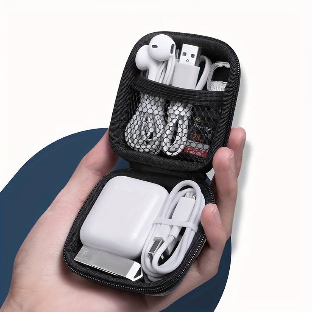 Universelles kleines Transport-Etui Tasche für AirPods + Ladekabel + USB-Sticks mit Reissverschluss - Schwarz