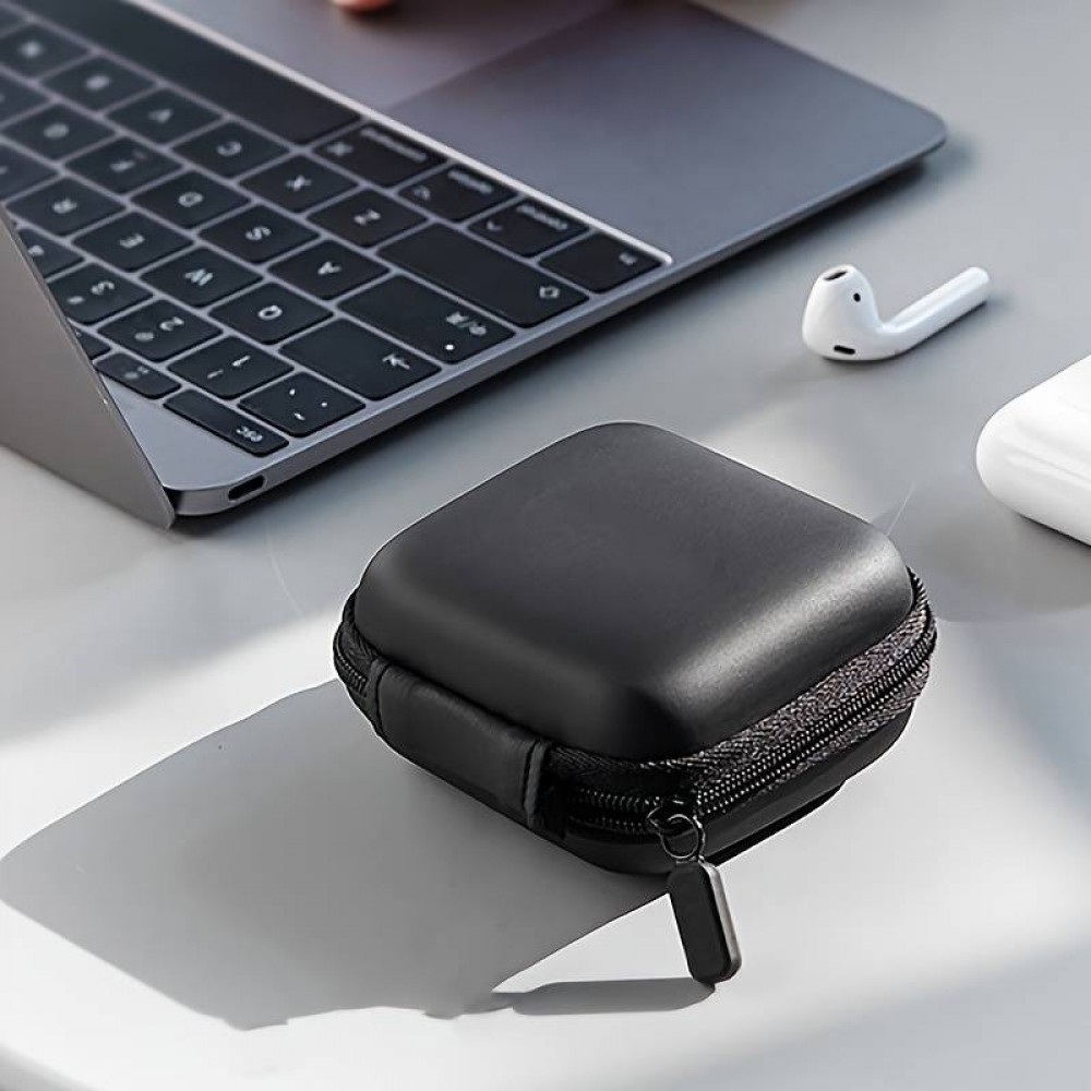 Petit étui de transport universel boîte pour AirPods + câbles + clés USB avec fermeture éclair - Noir