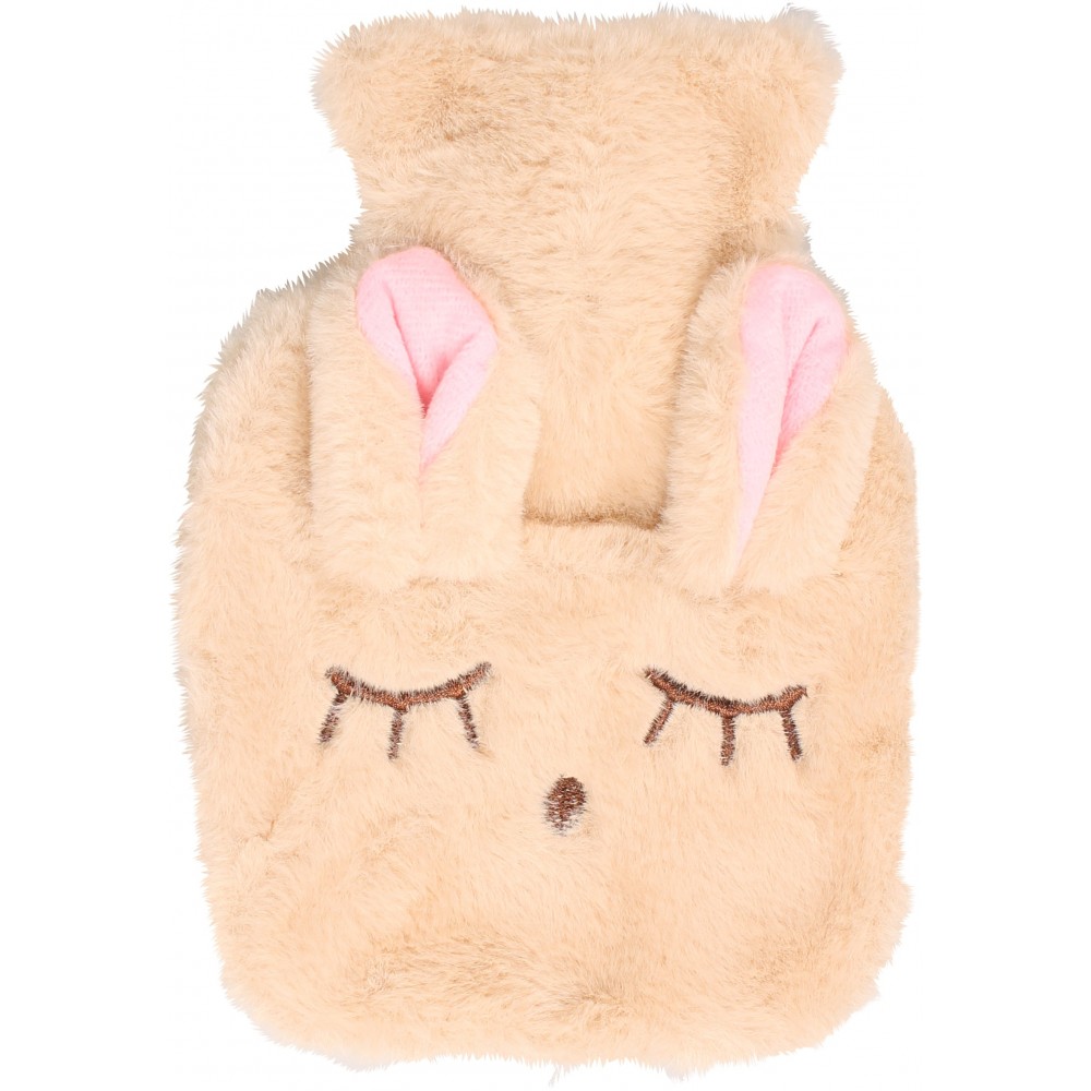 Petite mini bouillotte avec enveloppe de lapin à la peluche douce - Beige