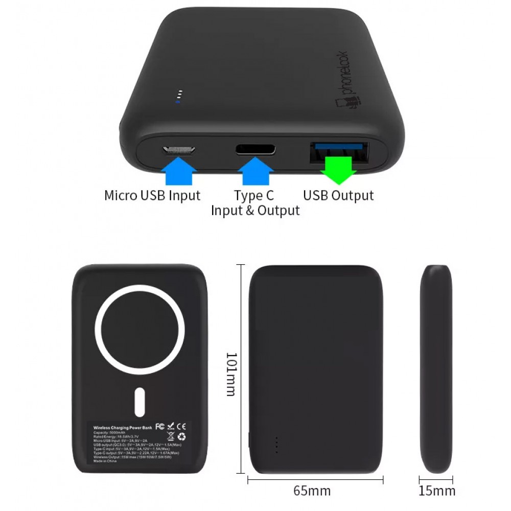 15W kabellose externe MagSafe Qi Batterie Power Bank 5000 mAh Ladegerät PhoneLook - Schwarz