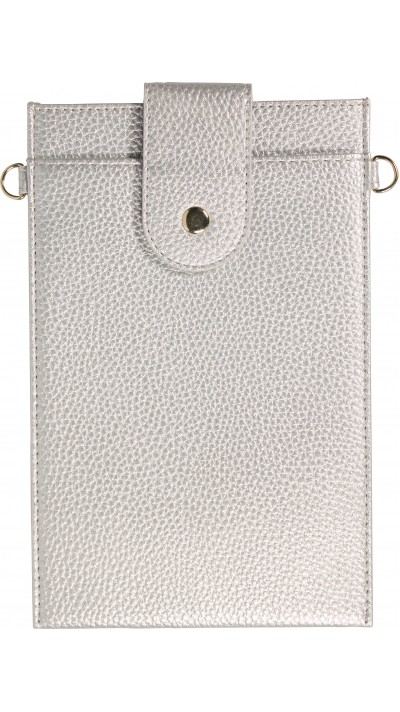 Elegante universelle Smartphone Umhängetasche aus veganem Leder inkl. Umhängegurt aus Leder (vegan) - Silber