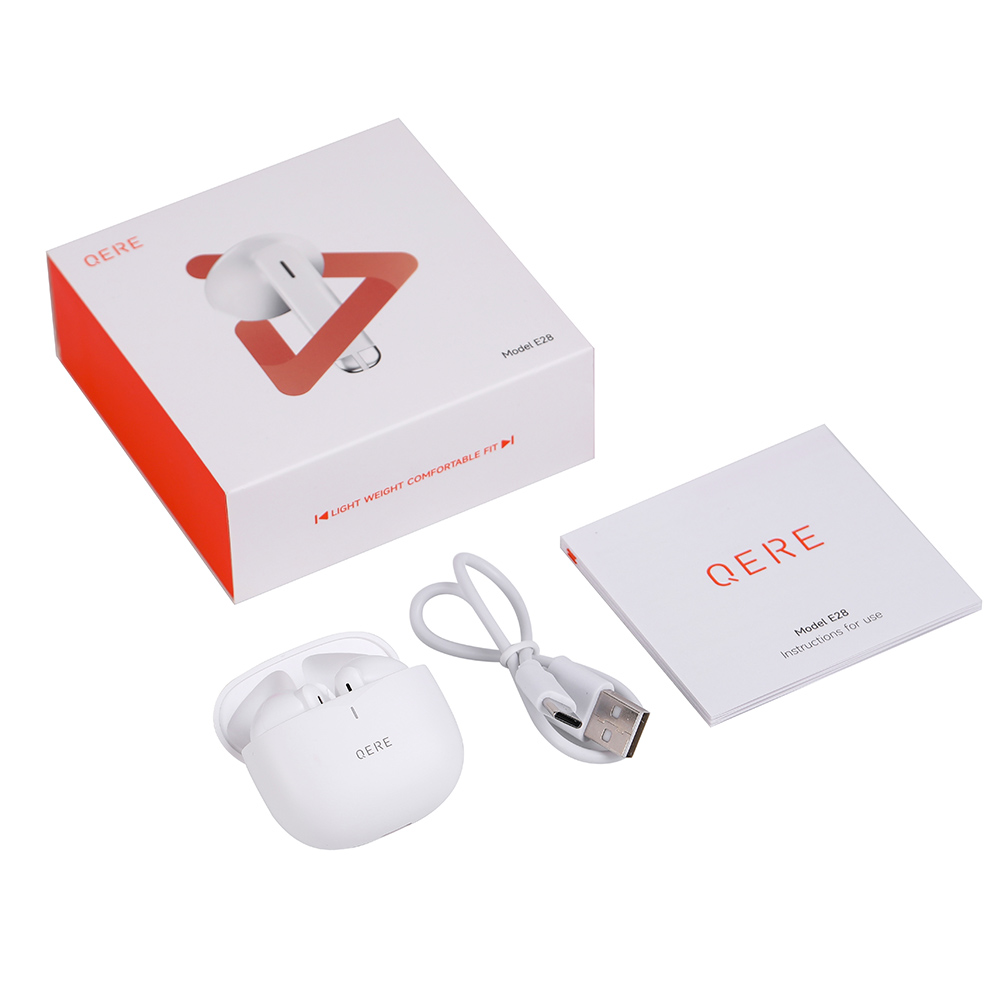 QERE E28 Kabellose Bluetooth 5.3 Kopfhörer In-Ear HIFI mit Nois cancellation, IPX5 & Touch Control - Weiss