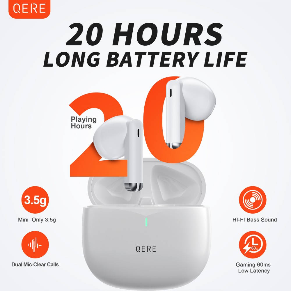 QERE E28 Kabellose Bluetooth 5.3 Kopfhörer In-Ear HIFI mit Nois cancellation, IPX5 & Touch Control - Weiss