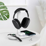 4 in 1 moderne 30W Ladestation wireless mit Kopfhörerhalterung  für AirPods Max, Apple iPhone, Apple Watch, AirPods - Weiss