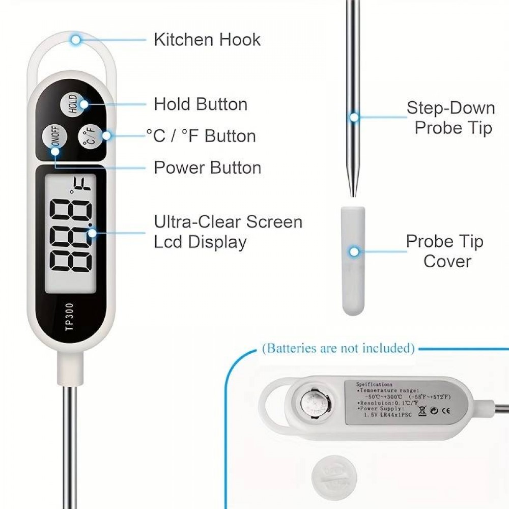 Elektronischer Fleisch- und Lebensmittel Thermometer mit LCD-Anzeige - Weiss