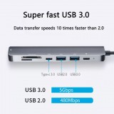 USB-C Multi-Anschluss MacBook Support 6 in 1 Hub Aluminium flach Docking Station 4K Ultra HDMI + SD Card - Grau